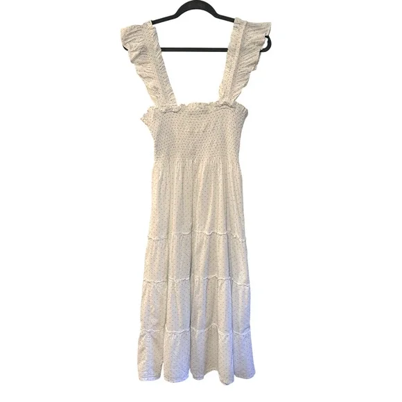 Hill House Ellie Nap Dress $178 Blue Polka Dot Cottagecore Smocked Midi White XS - Picture 5 of 10